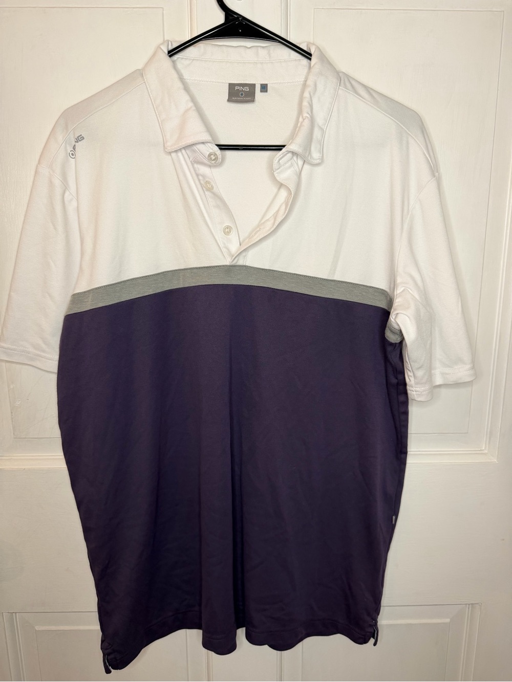 PING SensorCool Men's XL Colorblock Golf Polo Shirt White Purple Gray Preppy